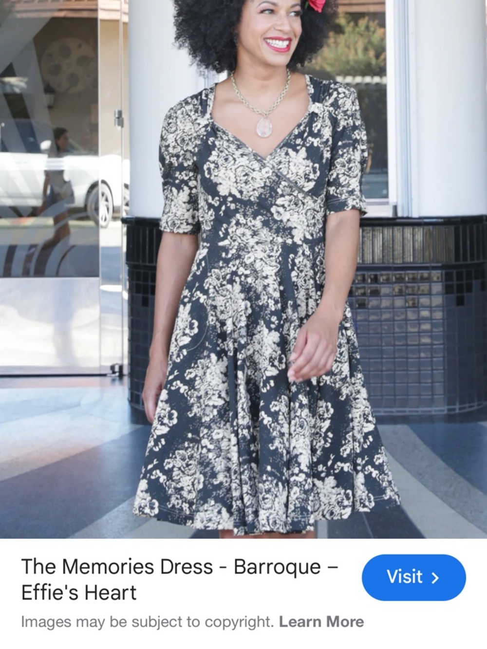 Effie's Heart Black and Cream Baroque Midi Fit-and-Flare Dress